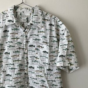 Vintage • Fisherman Deco Print Button Down in Cream/Green